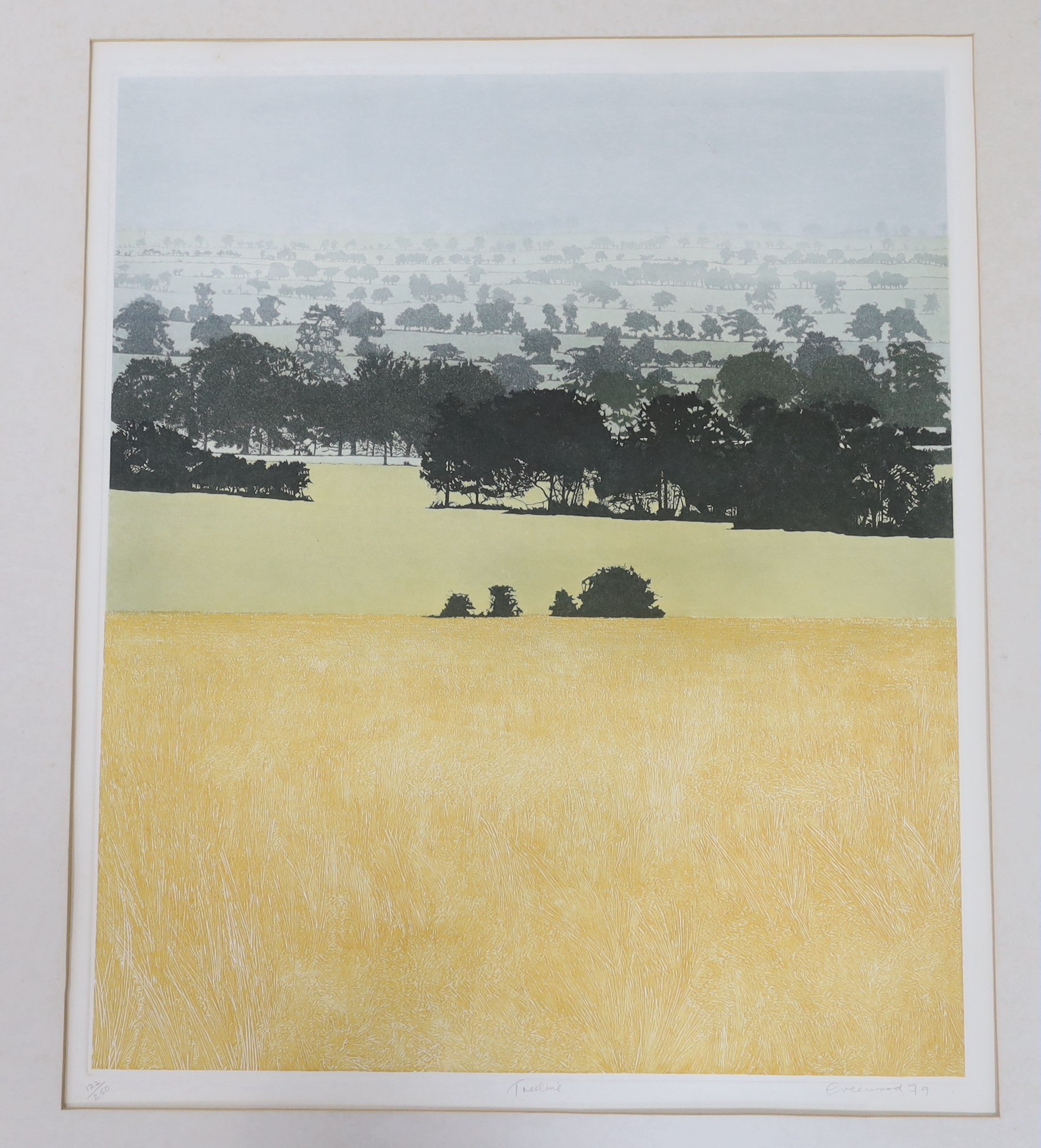 Four pencil signed prints including Hugh Casson (1910-1999) Cathedral, Robert R Greenhalf (b.1950) Two Highland Over and Phil Greenwood (b.1943) Treeline, three framed, largest 55 x 45cm